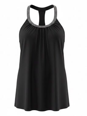 Black Rhinestone Halter Swim Dress